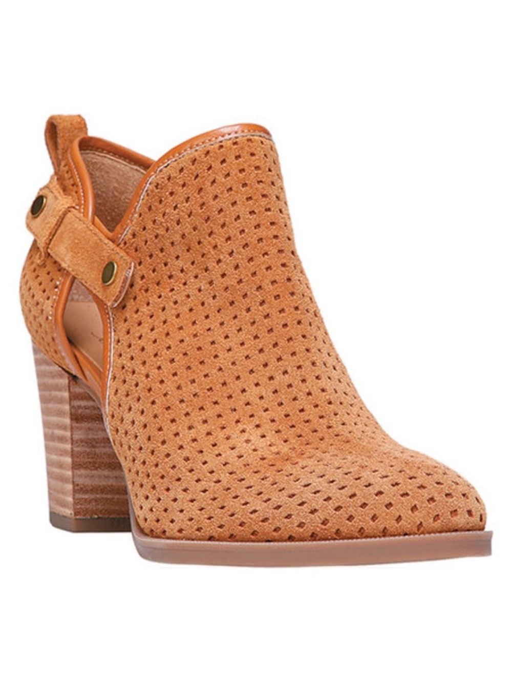 Franco Sarto L. Dakota Bootie Brown 7.5 Perforated Suede Ankle Boots heels